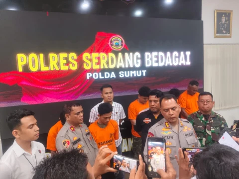 Press Rilis Pengungkapan Kasus di Aula Patriatama Polres Sergai, Kamis (6/3/2025).