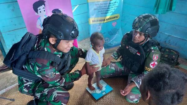 Yonif Raider 600/Modang Percepat Program Penekanan Stunting di Distrik Kimaam