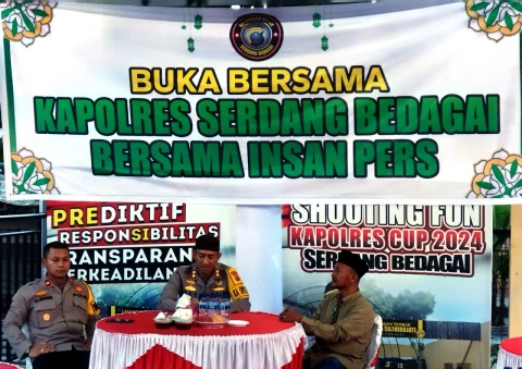 Kapolres Sergai, Akbp Oxy Yudha Pratesta didampingi Waka Polres Sergai bersama Insan pers saat Bukber di Lapangan Tembak Polres Sergai Tantya Sudhirajati
