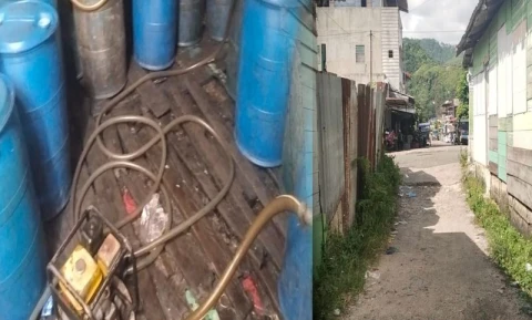 Gudang BBM disalah satu tangkahan di Jalan Jompol, Kelurahan Pancuran Pinang, Kecamatan Sibolga Sambas, Kota Sibolga.