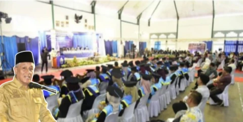 Sekdakab Tapteng membacakan pidato Bupati Tapanuli Tengah Masinton Pasaribu dihadapan 40 Wisudawan-wisudawati STPK Matauli Pandan.