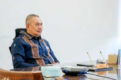 Webinar Sesi VI bertema &ldquo;Judi Online dan Pinjaman Online Ancaman Serius Bagi ASN dalam Sorotan Analisis PPATK&rdquo; secara daring di Ruang Rapat Sekda Sumut, Kantor Gubernur Sumut, Jalan Pangeran Diponegoro Nomor 30 Medan, Kamis (30/4/2026).