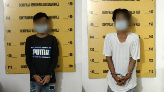 Dua pelaku penyalahgunaan narkoba digelandang ke Polsek Kualuh Hulu.