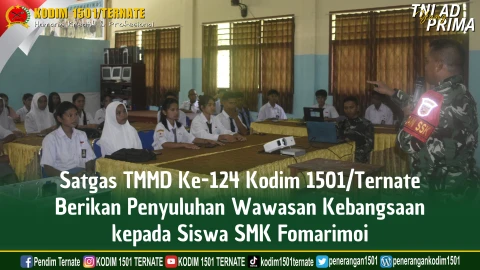 Satgas TMMD Ke-124 Kodim 1501/Ternate Berikan Penyuluhan Wawasan Kebangsaan Kepada Siswa SMK Fomarimoi