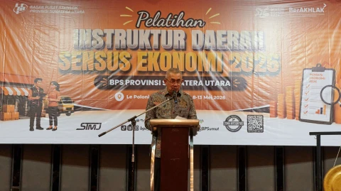 Sulaiman Harahap membuka secara resmi Pelatihan Calon Instruktur Daerah Sensus Ekonomi 2026 di Le Polonia Hotel & Convention Medan Jalan Jenderal Sudirman Kota Medan, Sabtu (9/5/2026).