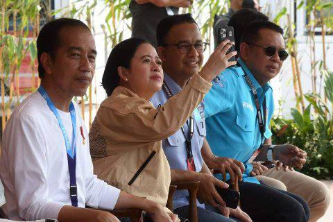 Ketua DPR RI Puan Maharani saat menonton Formula E Jakarta, Sabtu (4/6).