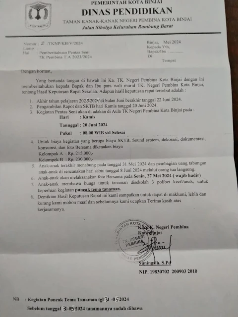 Surat perihal hasil rapat