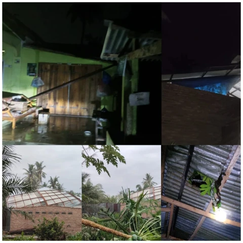 Sejumlah rumah warga yang mengalami kerusakan dan beberapa pohon tumbang akibat angin puting beliung, Senin 9/6/2025 malam