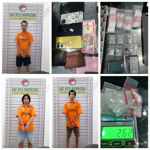 Gerebek Sarang Sabu di Desa Pon, Sat Narkoba Sergai Amankan 4 Tersangka, 1 Buron!