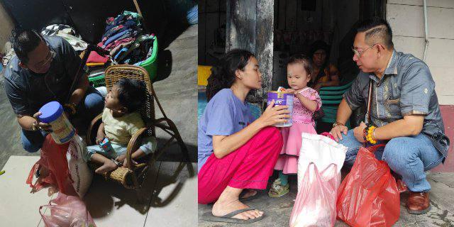 Wong Chun Sen saat mengunjungi dua bayi stunting di Medan Tembung 