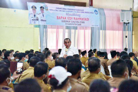 Gubsu Edy Rahmayadi dy melaksanakan kunjungan kerja di Zona Dataran Tinggi di Kabupaten Dairi, Kamis (21/7/2022).