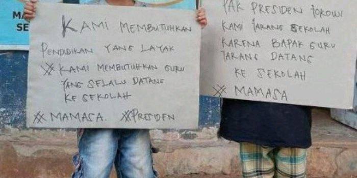 Foto viral anak sekolah mengadu ke Jokowi bahwa gurunya jarang ke sekolah 