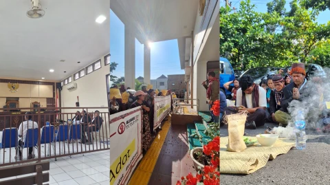 Kolase foto di dalam dan luar persidangan konflik lahan Dolok Parmonangan