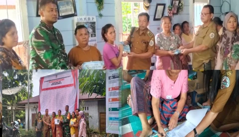 Kepala Desa Bair, Nasir Sianturi didampingi perwakilan Camat Tapian Nauli, Babinsa, BPD, Perangkat dan pendamping beserta Tokoh Masyarakat Desa Bair, salurkan BLT Dana Desa TA 2025 secara simbolis.