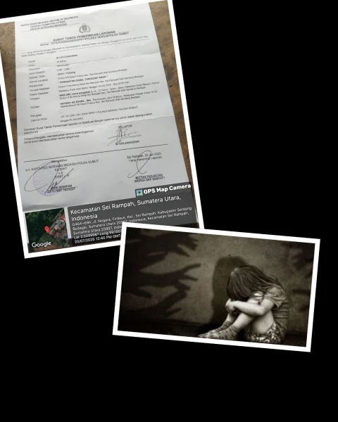 Surat tanda laporan korban di Polres Sergai dan gambar ilustrasi korban cabul
