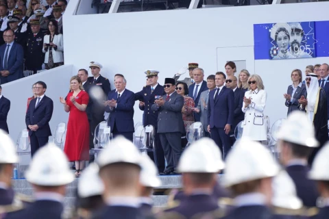 Prabowo menghadiri peringatan Hari Nasional Prancis (Bastille Day) bertempat di Champs-&Eacute;lys&eacute;es, Paris, Senin (14/7/2025).
