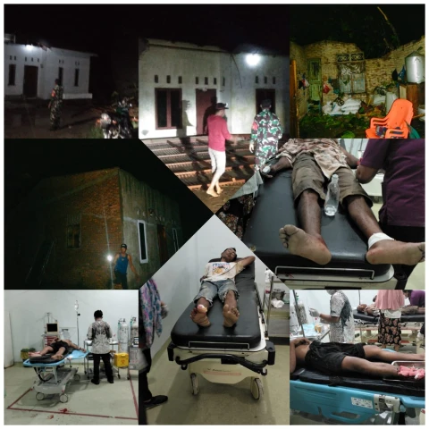 Rumah warga yang terdampak angin puting beliung dan 4 warga mengalami luka dalam perawatan medis