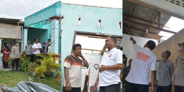 Bupati Sergai saat meninjau dan menyampaikan bantuan bagi warga korban puting beliung, Kamis (18/8)