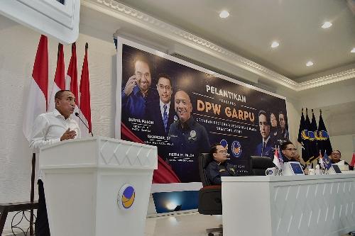 Edy Rahmayadi menghadiri acara Pelantikan Dewan Pimpinan Daerah (DPD) Gerakan Restorasi Pedagang dan UMKM (Garpu) Sumut di Kantor DPD Partai Nasional Demokrasi (Nasdem) Sumut, Jalan HM Yamin Medan, Kamis (25/8/2022). 