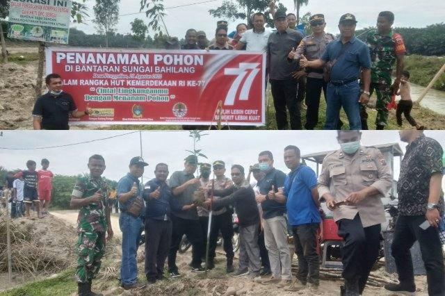 Penanaman pohon di bantaran Sungai Bahilang, Desa Penggalian dan Desa Sibulan, Kecamatan Tebing Syahbandar, Kabupaten Serdang Bedagai Minggu (21/08)