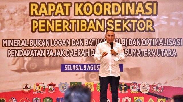Edy Rahmayadi pada Rapat Koordinasi Penertiban Sektor Mineral Bukan Logam dan Batuan (MBLB) serta Optimalisasi Pendapatan Pajak MBLB untuk Provinsi Sumut di Medan, Selasa (9/8/2022).
