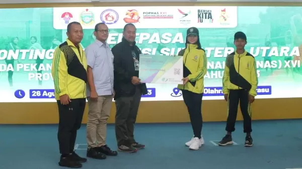 Pelepasan keberangkatan Kontingen Sumut yang akan berlaga &nbsp;pada Pekan Olahraga Pelajar Nasional (POPNAS) XVI di Kota Palembang, Provinsi Sumatera Selatan