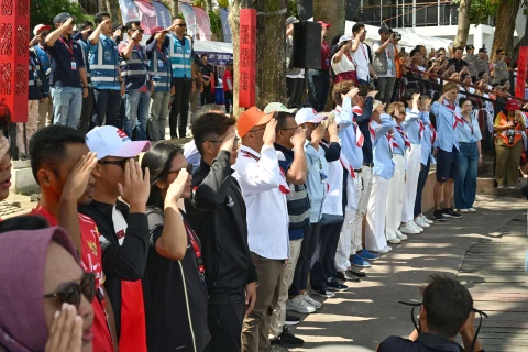 Kemeriahan Peringatan HUT ke 80 Kemerdekaan Republik Indonesia di Venue Aquabike Jetski World Championship 2025, Balige, Kabupaten Toba, Minggu (17/8/2025).