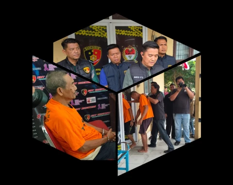 Kasat Jatanras Polres Sergai Iptu Binrod Situngkir saat press release kasus cabul terhadap anak di bawah umur di unit V PPA