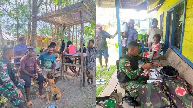 Satgas TNI berkunjung ke rumah beberapa warga
