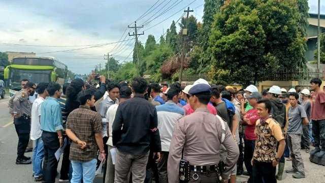 Kehadiran massa untuk menyampaikan aspirasi ke PT. Sintong Abadi langsung dihadang oleh pekerja dan security sehingga terjadi keributan