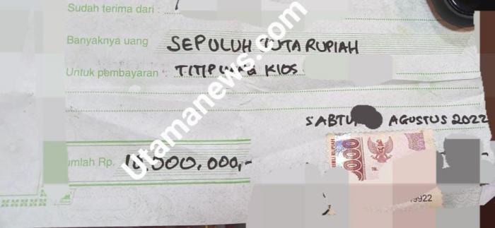 Kwitansi di atas materai 10ribu ditandatangani oleh oknum calo