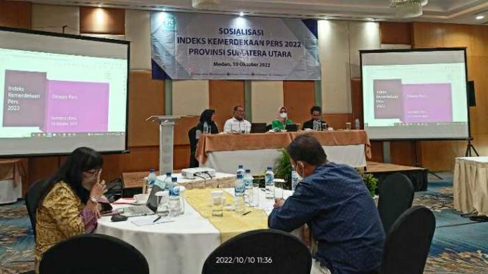 Sosialisasi Indeks Kemerdekaan Pers 2022 Provinsi Sumatera Utara yang dilaksanakan Dewan Pers di Hotel Cambride Medan, Senin (10/10/2022).