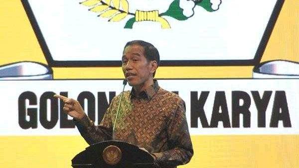 Presiden Jokowi berpidato di HUT Golkar ke-58, Jumat (21/10)