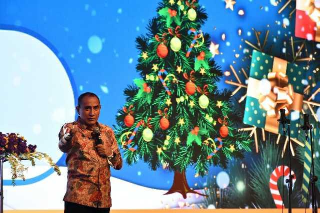 Perayaan Natal Aparatur Sipil Negara (ASN) Pemerintah Provinsi (Pemprov) Sumut Tahun 2022 di Aula Raja Inal Siregar, Kantor Gubernur Sumut, Jalan Pangeran Diponegoro Nomor 30 Medan, Kamis (15/12).