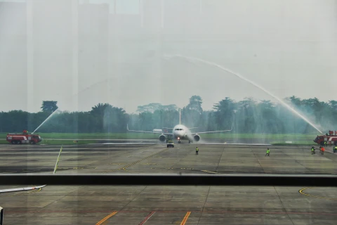 Agustinus mewakili Pj Sekretaris Daerah Provinsi Sumut Effendy Pohan menghadiri seremoni penerbangan perdana Pelita Air tujuan Medan - Jakarta di Terminal Keberangkatan Domestik Bandara Internasional Kualanamu, Kabupaten Deliserdang, Senin (16/12/ 2024).