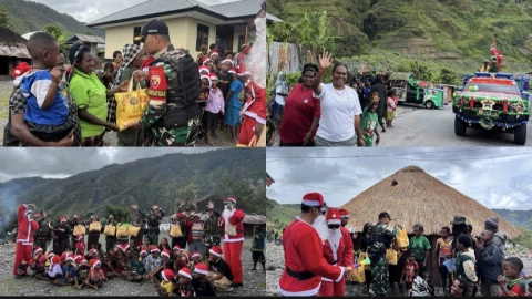 Santa Claus Beraksi di Papua, Mobil Natal Satgas Yonif 743 Tebar Sukacita di Kota Mulia